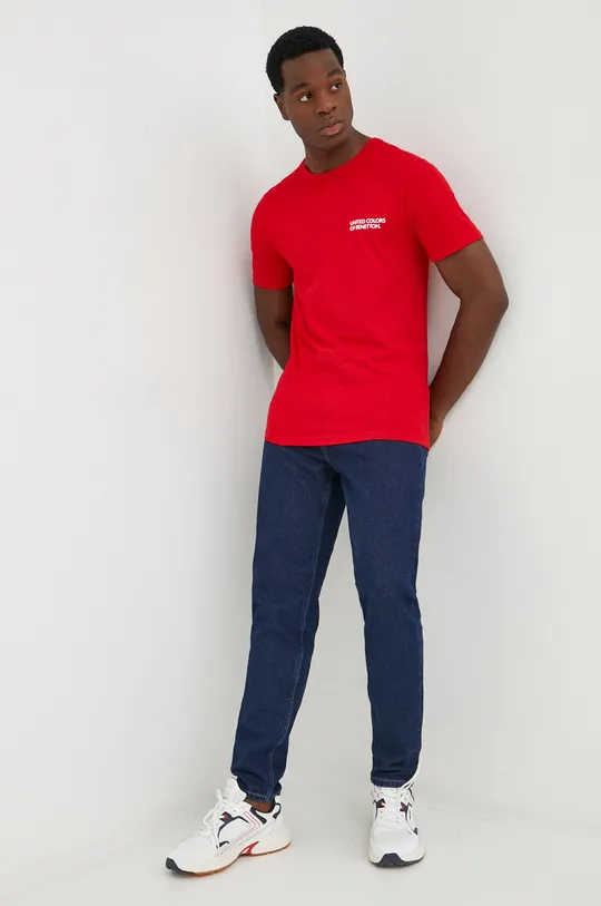 Βαμβακερό μπλουζάκι United Colors of Benetton κόκκινο