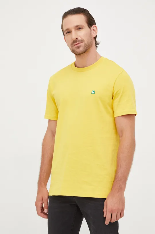 κίτρινο Βαμβακερό μπλουζάκι United Colors of Benetton Ανδρικά