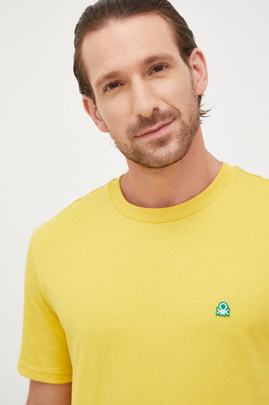 žlutá Bavlněné tričko United Colors of Benetton