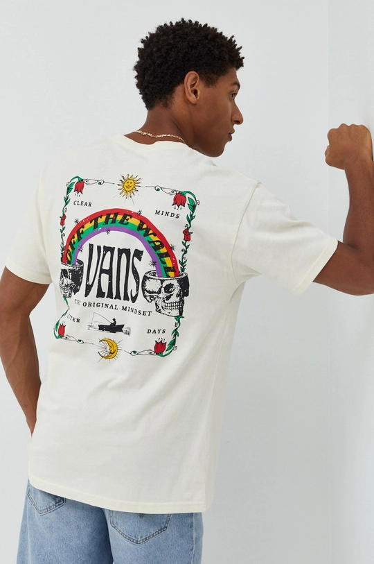 beżowy Vans t-shirt bawełniany Męski