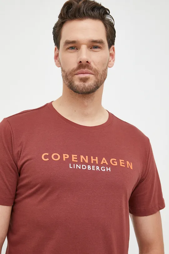 bordowy Lindbergh t-shirt bawełniany Męski