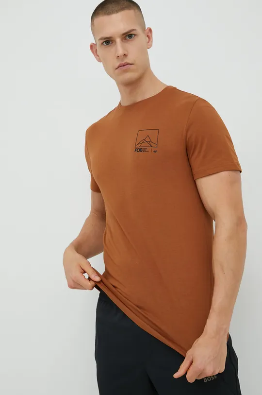 коричневый Хлопковая футболка 4F Мужской