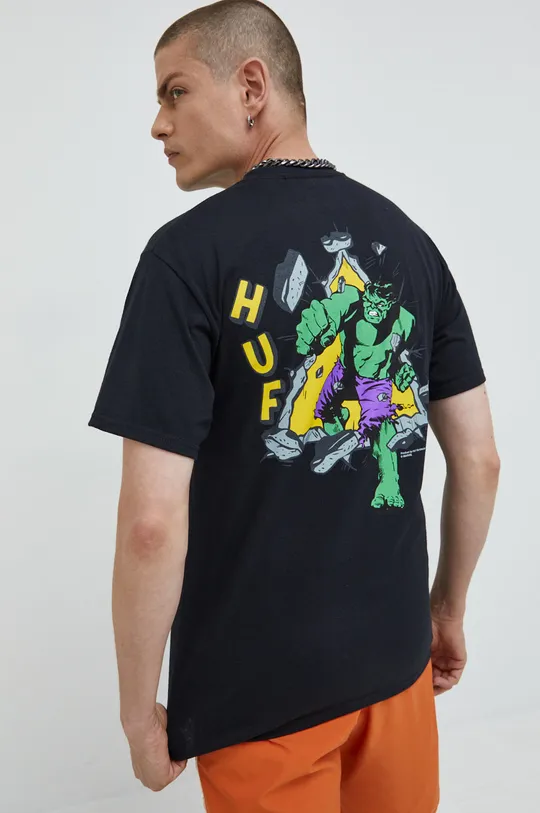 czarny HUF t-shirt bawełniany x Marvel Hulk Męski