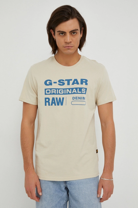 beżowy G-Star Raw t-shirt bawełniany