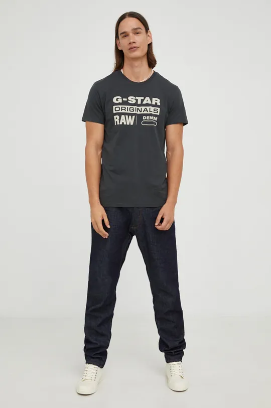 Βαμβακερό μπλουζάκι G-Star Raw γκρί