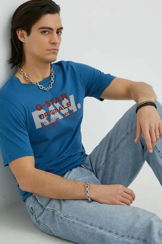 modrá Bavlnené tričko G-Star Raw Pánsky