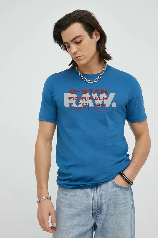 μπλε Βαμβακερό μπλουζάκι G-Star Raw