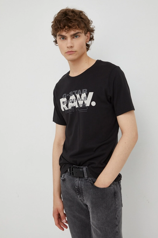 czarny G-Star Raw t-shirt bawełniany Męski