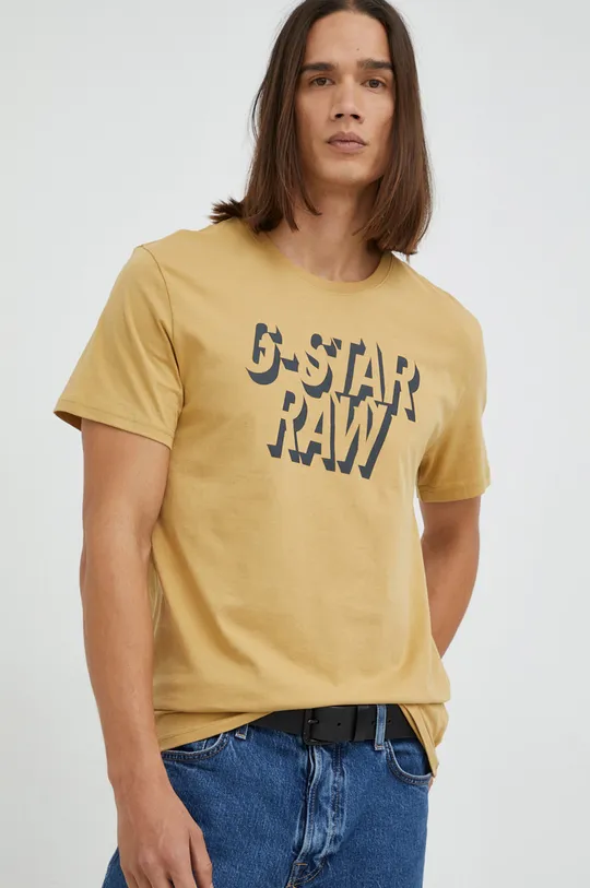 μπεζ Βαμβακερό μπλουζάκι G-Star Raw Ανδρικά