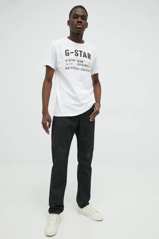 λευκό Βαμβακερό μπλουζάκι G-Star Raw Ανδρικά