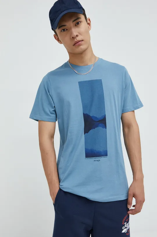 niebieski Solid t-shirt bawełniany Męski