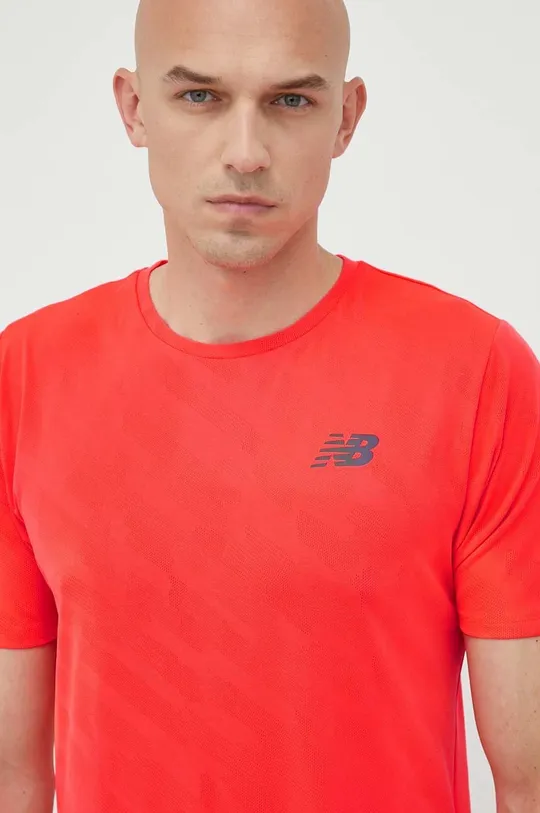 różowy New Balance t-shirt do biegania NYC Marathon Q Speed