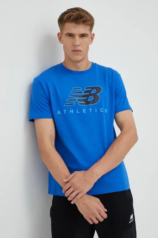 stalowy niebieski New Balance t-shirt bawełniany Męski