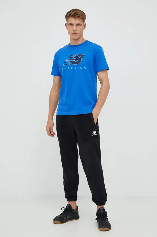 New Balance t-shirt bawełniany stalowy niebieski