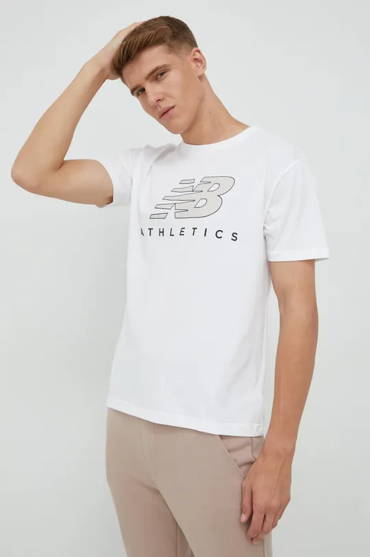 biela Bavlnené tričko New Balance Pánsky