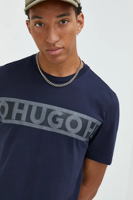 σκούρο μπλε Βαμβακερό μπλουζάκι HUGO Ανδρικά