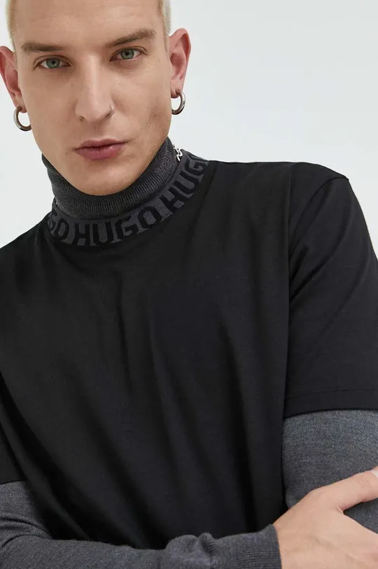 čierna Bavlnené tričko HUGO Pánsky