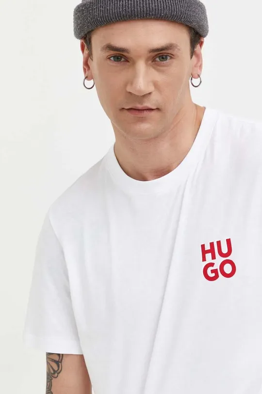 biały HUGO t-shirt bawełniany Męski