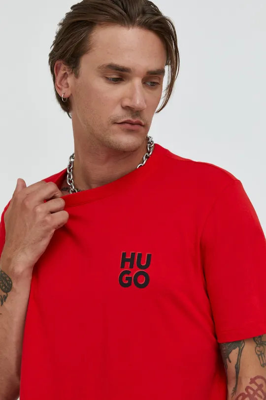 rdeča Bombažna kratka majica HUGO Moški