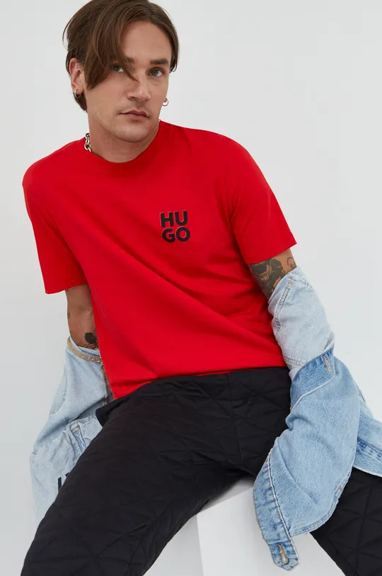 rdeča Bombažna kratka majica HUGO