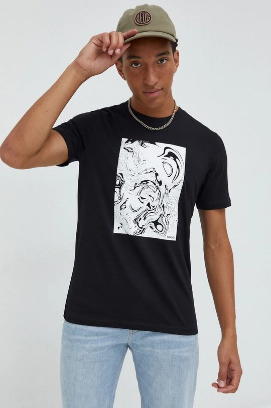 czarny HUGO t-shirt Męski