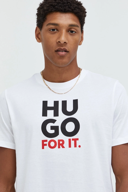 biały HUGO t-shirt bawełniany