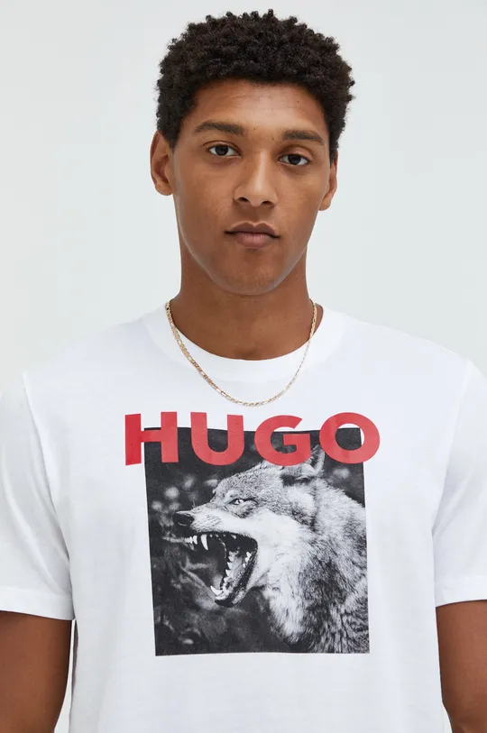 белый Хлопковая футболка HUGO Мужской