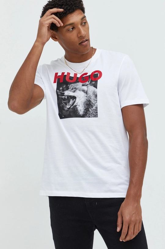 biały HUGO t-shirt bawełniany