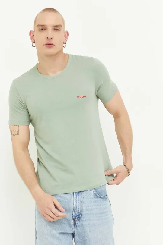 Βαμβακερό μπλουζάκι HUGO 3-pack πράσινο