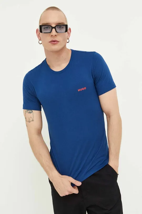 niebieski HUGO t-shirt bawełniany 3-pack Męski