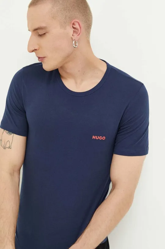 Bombažna kratka majica HUGO 3-pack modra