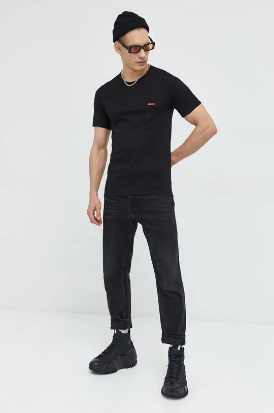 Bombažna kratka majica HUGO 3-pack črna