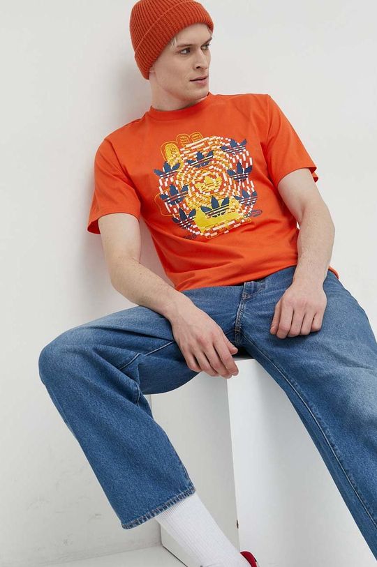 oranžová Bavlněné tričko adidas Originals Pánský