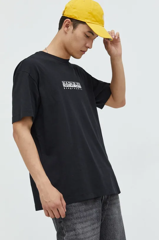 Βαμβακερό μπλουζάκι Napapijri μαύρο