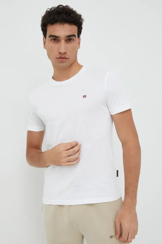 λευκό Βαμβακερό μπλουζάκι Napapijri Ανδρικά