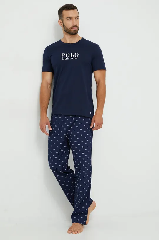 Pamučni gornji dio pidžame s kratkim rukavima Polo Ralph Lauren mornarsko plava