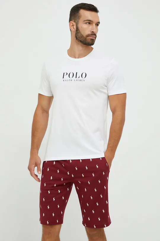 Βαμβακερή πιτζάμα μπλουζάκι Polo Ralph Lauren λευκό
