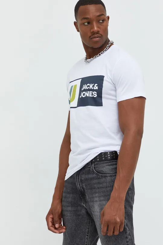 λευκό Βαμβακερό μπλουζάκι Jack & Jones Jcologan