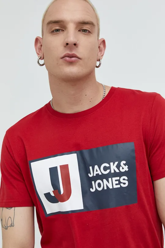 κόκκινο Βαμβακερό μπλουζάκι Jack & Jones Jcologan Ανδρικά