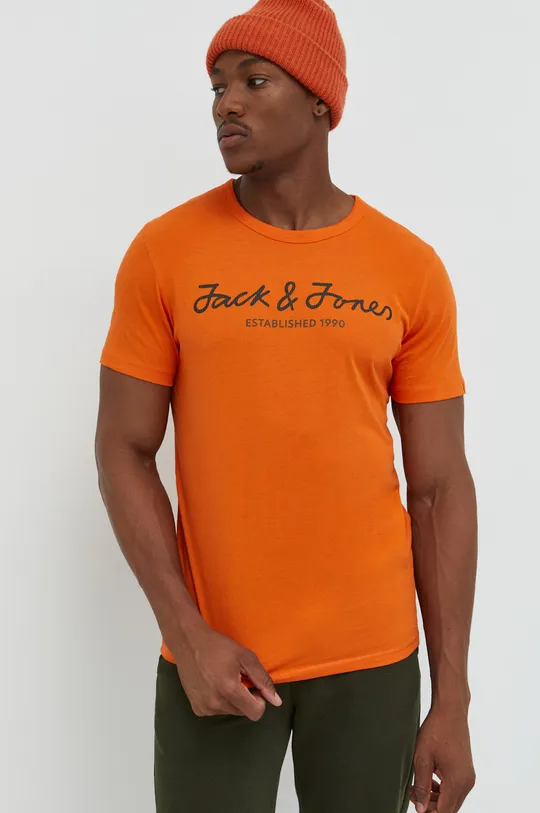 πορτοκαλί Βαμβακερό μπλουζάκι Jack & Jones Jcoberg Ανδρικά