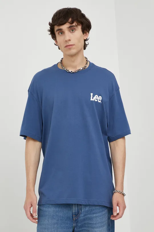 μπλε Βαμβακερό μπλουζάκι Lee Ανδρικά