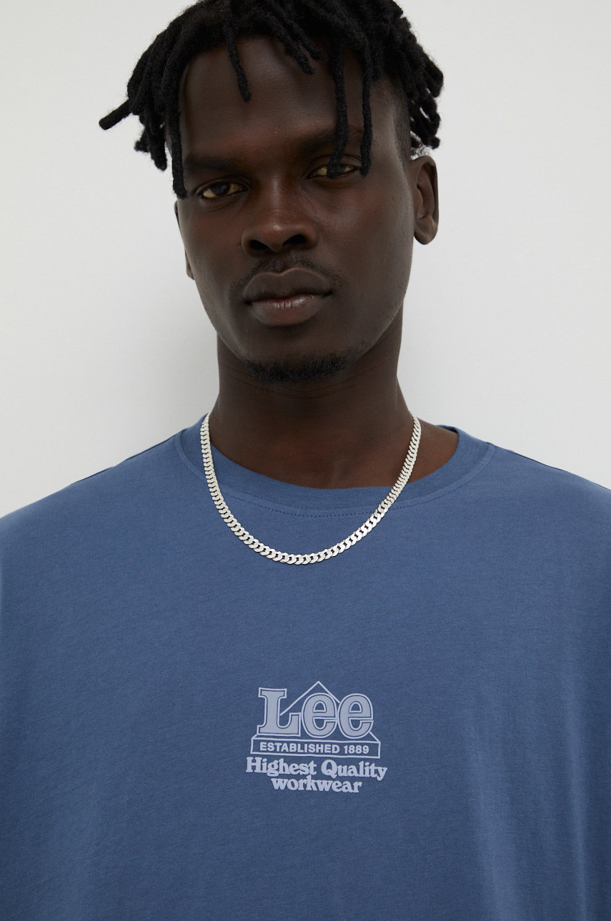 niebieski Lee t-shirt bawełniany Męski