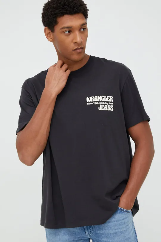 czarny Wrangler t-shirt bawełniany Męski
