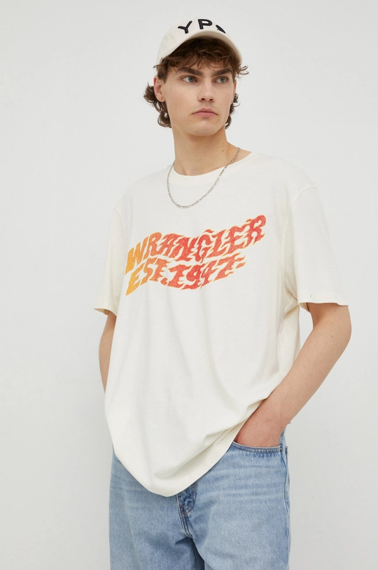 beżowy Wrangler t-shirt bawełniany Męski