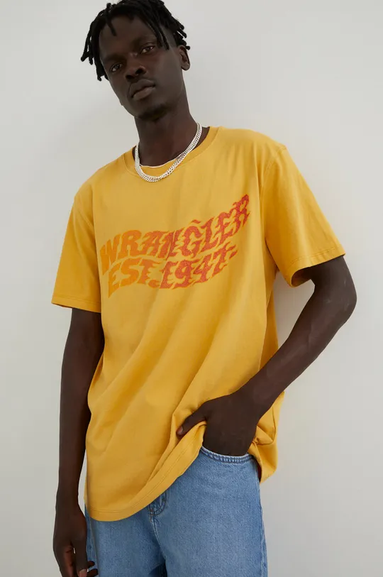 κίτρινο Βαμβακερό μπλουζάκι Wrangler