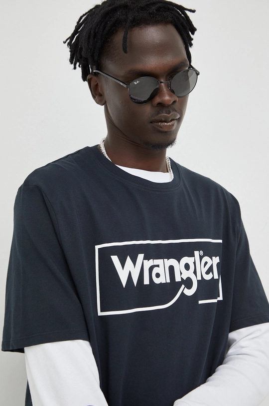 czarny Wrangler t-shirt bawełniany Męski