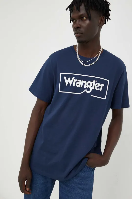 σκούρο μπλε Βαμβακερό μπλουζάκι Wrangler Ανδρικά