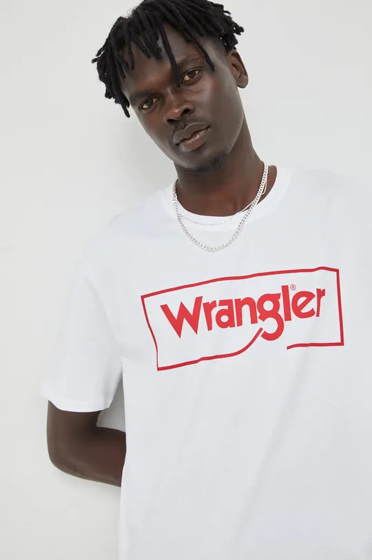 biela Bavlnené tričko Wrangler Pánsky