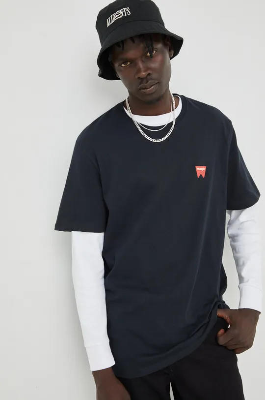 μαύρο Βαμβακερό μπλουζάκι Wrangler Ανδρικά