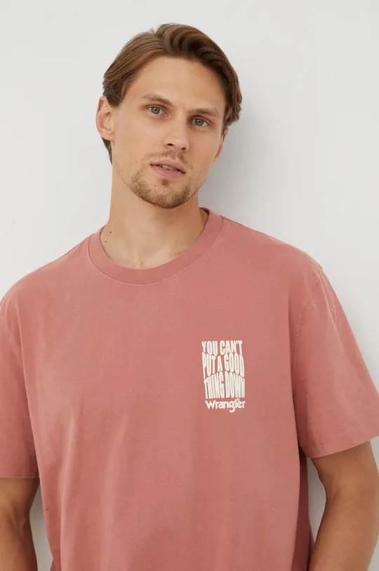 ροζ Βαμβακερό μπλουζάκι Wrangler Ανδρικά